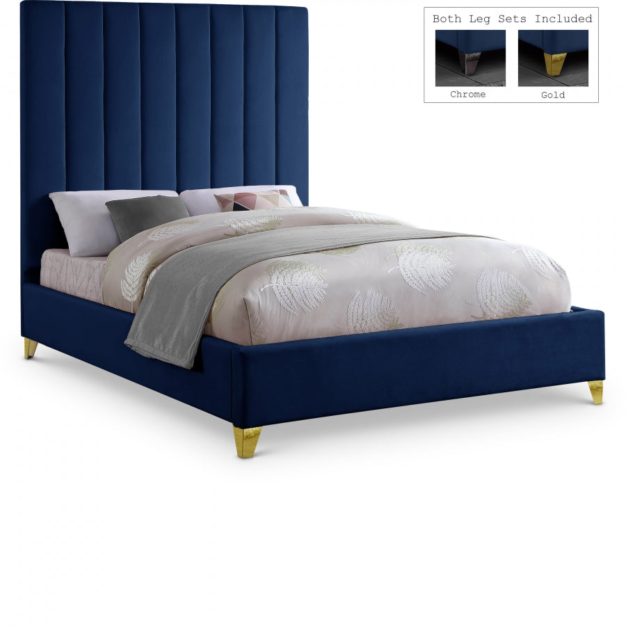 Via Blue Velvet Queen Bed from Meridian - Luna Furniture