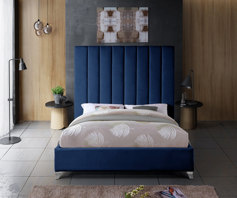 Via Blue Velvet Queen Bed from Meridian - Luna Furniture