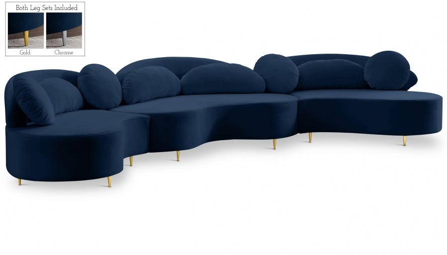 Vivacious Blue Velvet 3pc. Sectional from Meridian - Luna Furniture