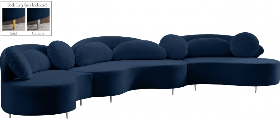 Vivacious Blue Velvet 3pc. Sectional from Meridian - Luna Furniture