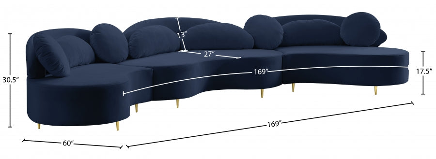 Vivacious Blue Velvet 3pc. Sectional from Meridian - Luna Furniture