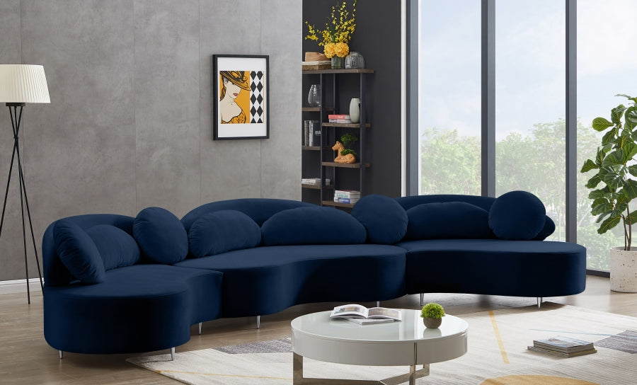 Vivacious Blue Velvet 3pc. Sectional from Meridian - Luna Furniture