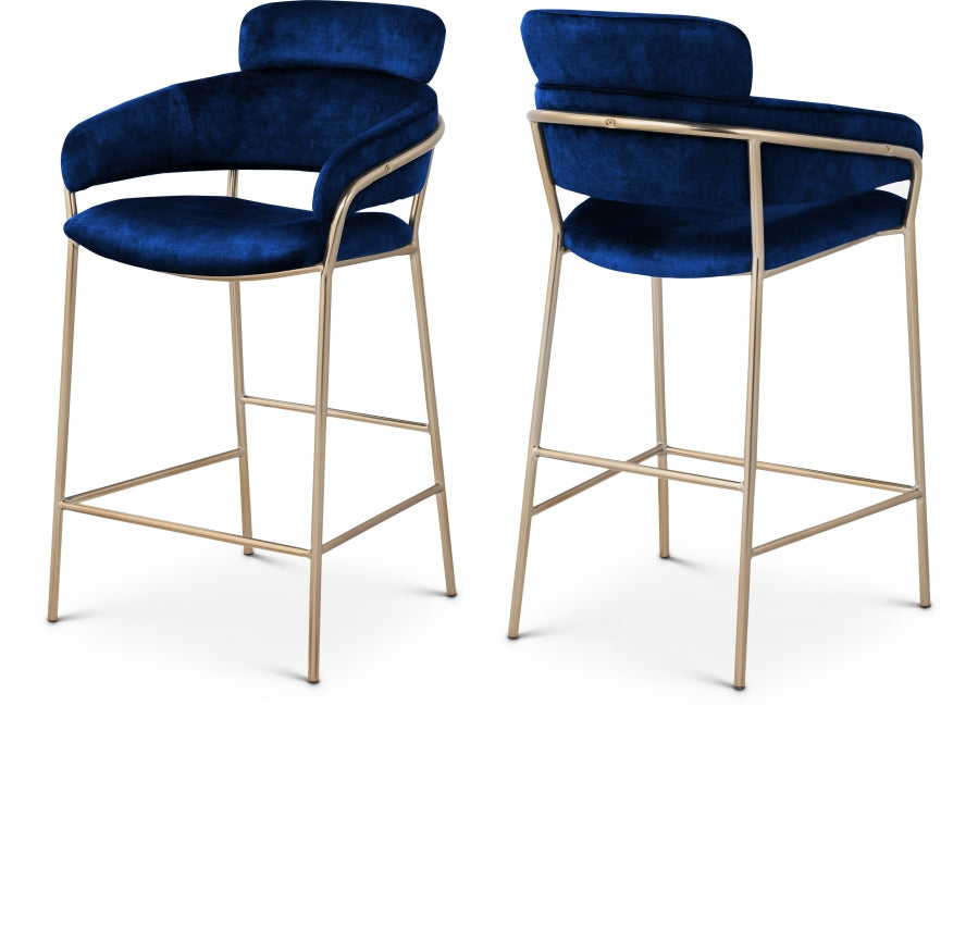 Yara Blue Velvet Counter Stool from Meridian - Luna Furniture