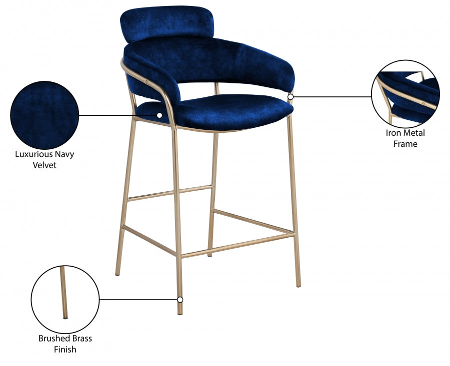 Yara Blue Velvet Counter Stool from Meridian - Luna Furniture