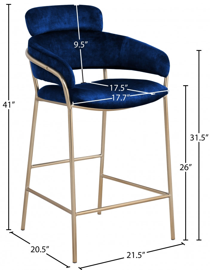 Yara Blue Velvet Counter Stool from Meridian - Luna Furniture