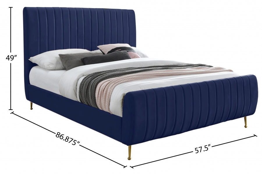 Zara Blue Velvet Full Bed from Meridian - Luna Furniture