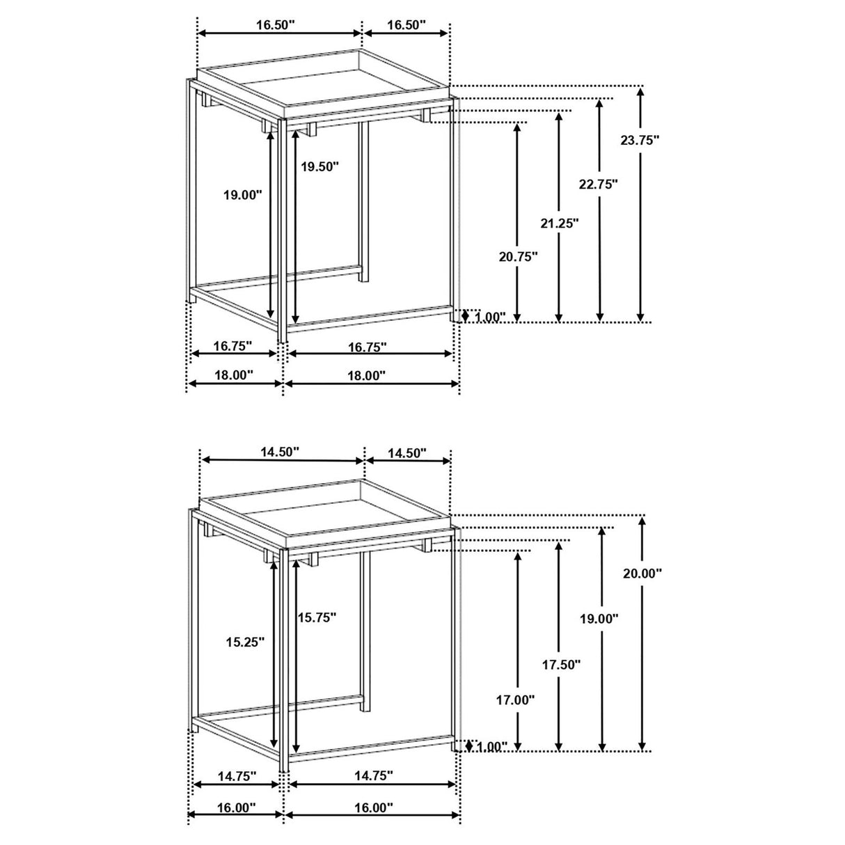 Bolden 2-Piece Square Nesting Table With Recessed Top Gold from Coaster - Luna Furniture