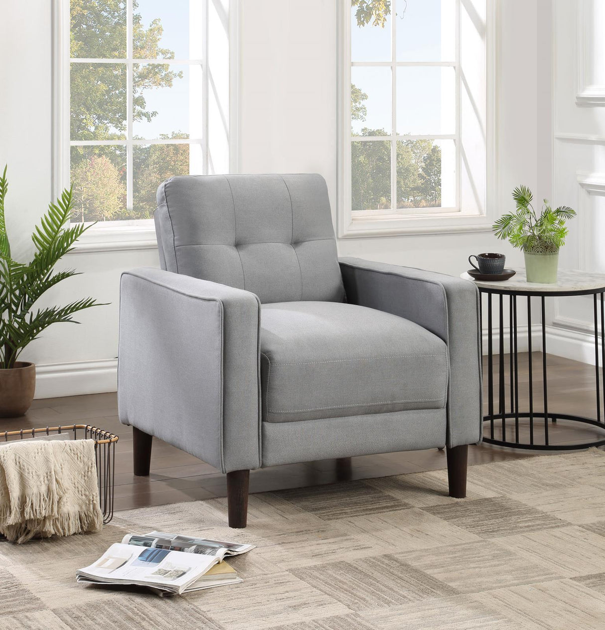 Bowen Upholstered Track Arms Tufted Chair Grey from Coaster - Luna Furniture