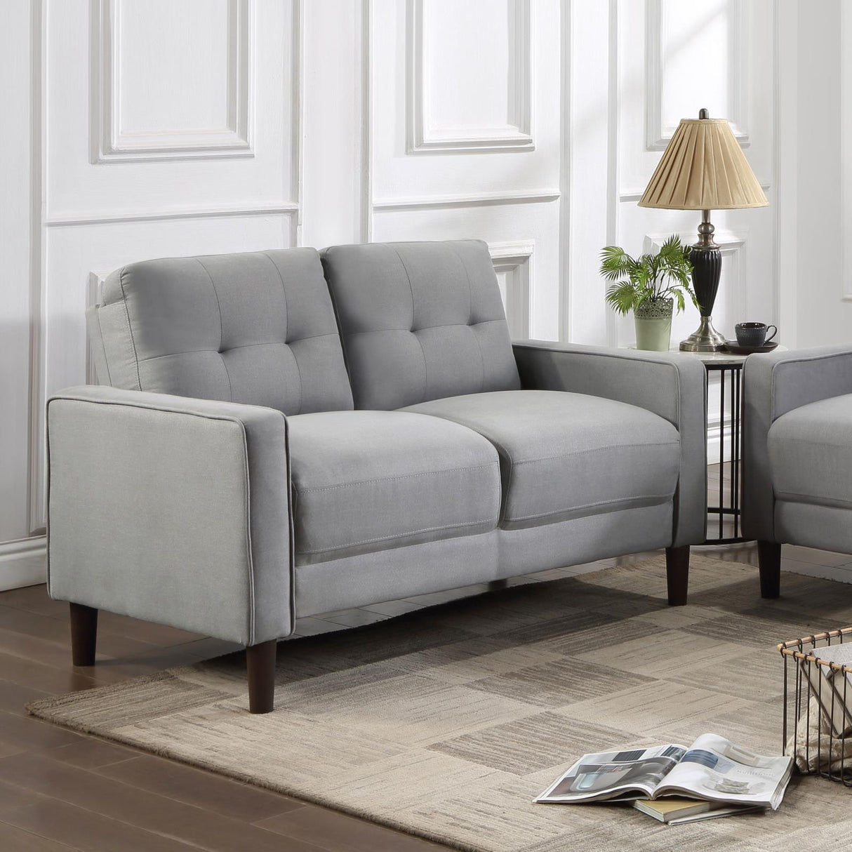 Bowen Upholstered Track Arms Tufted Loveseat Grey - 506782 - Luna Furniture