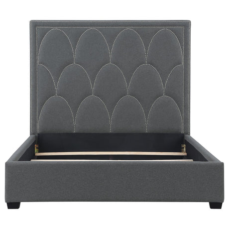 Bowfield Upholstered Bed with Nailhead Trim Charcoal from Coaster - Luna Furniture