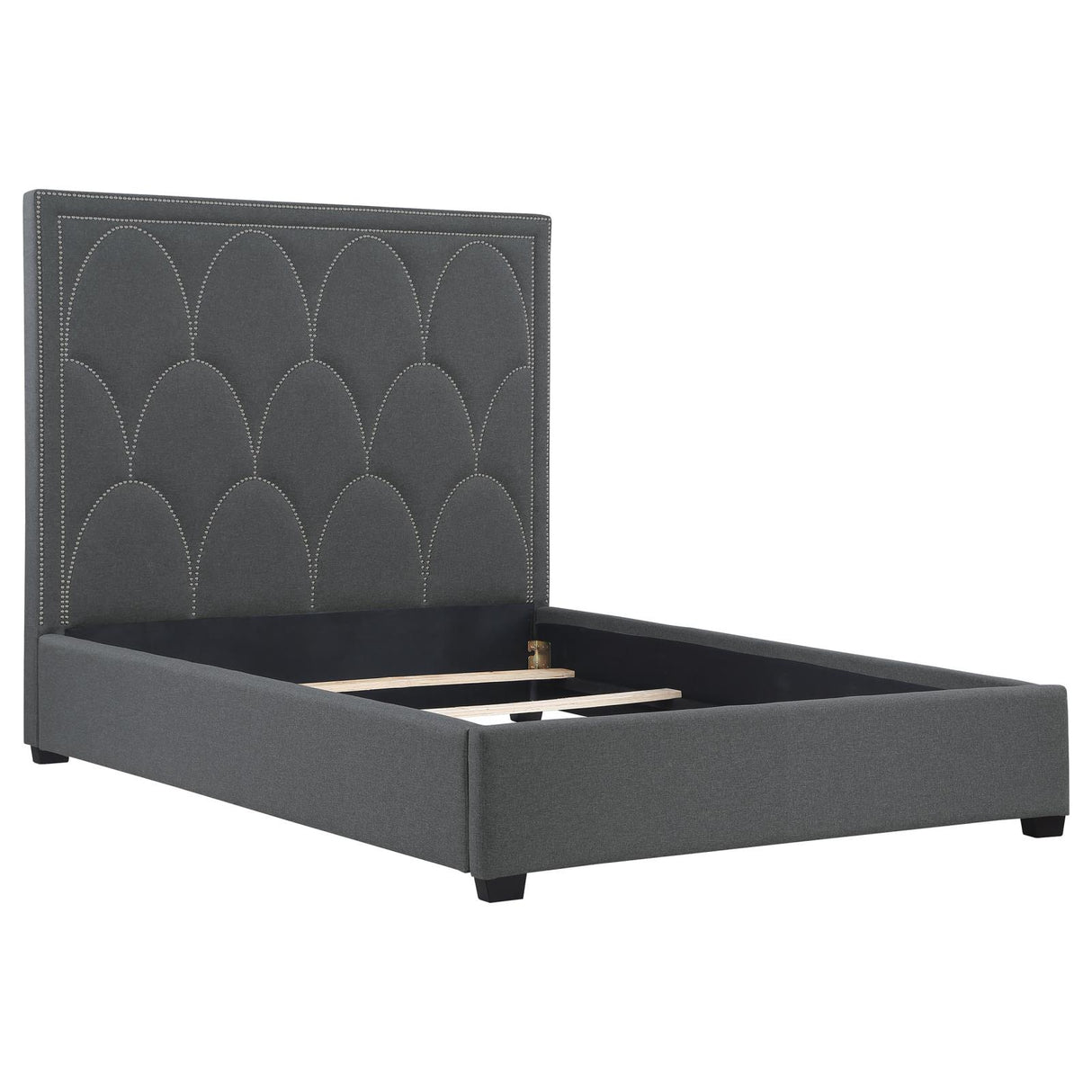 Bowfield Upholstered Bed with Nailhead Trim Charcoal from Coaster - Luna Furniture