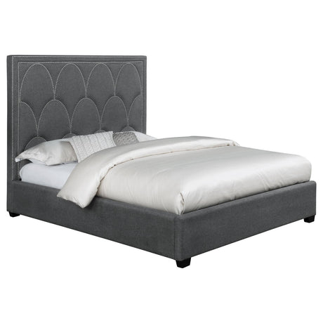 Bowfield Upholstered Bed with Nailhead Trim Charcoal from Coaster - Luna Furniture