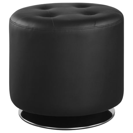 Bowman Round Upholstered Ottoman Black - 500556 - Luna Furniture