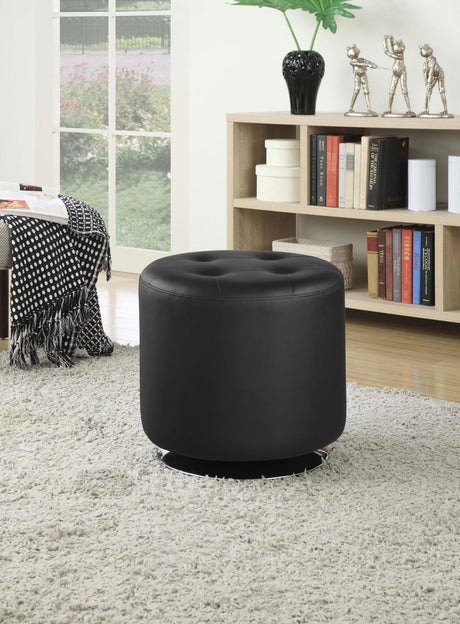 Bowman Round Upholstered Ottoman Black - 500556 - Luna Furniture