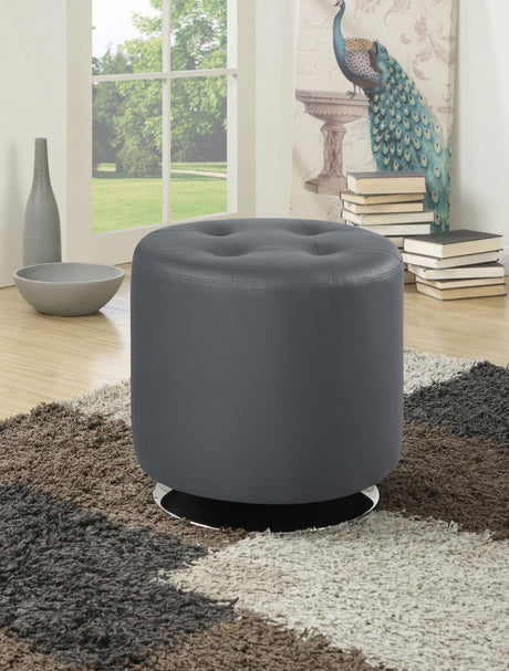 Bowman Round Upholstered Ottoman Grey - 500555 - Luna Furniture