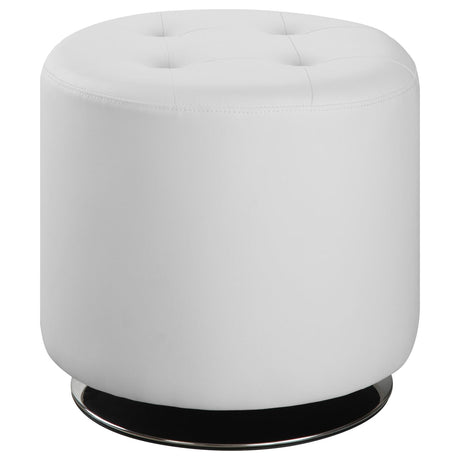 Bowman Round Upholstered Ottoman White - 500554 - Luna Furniture