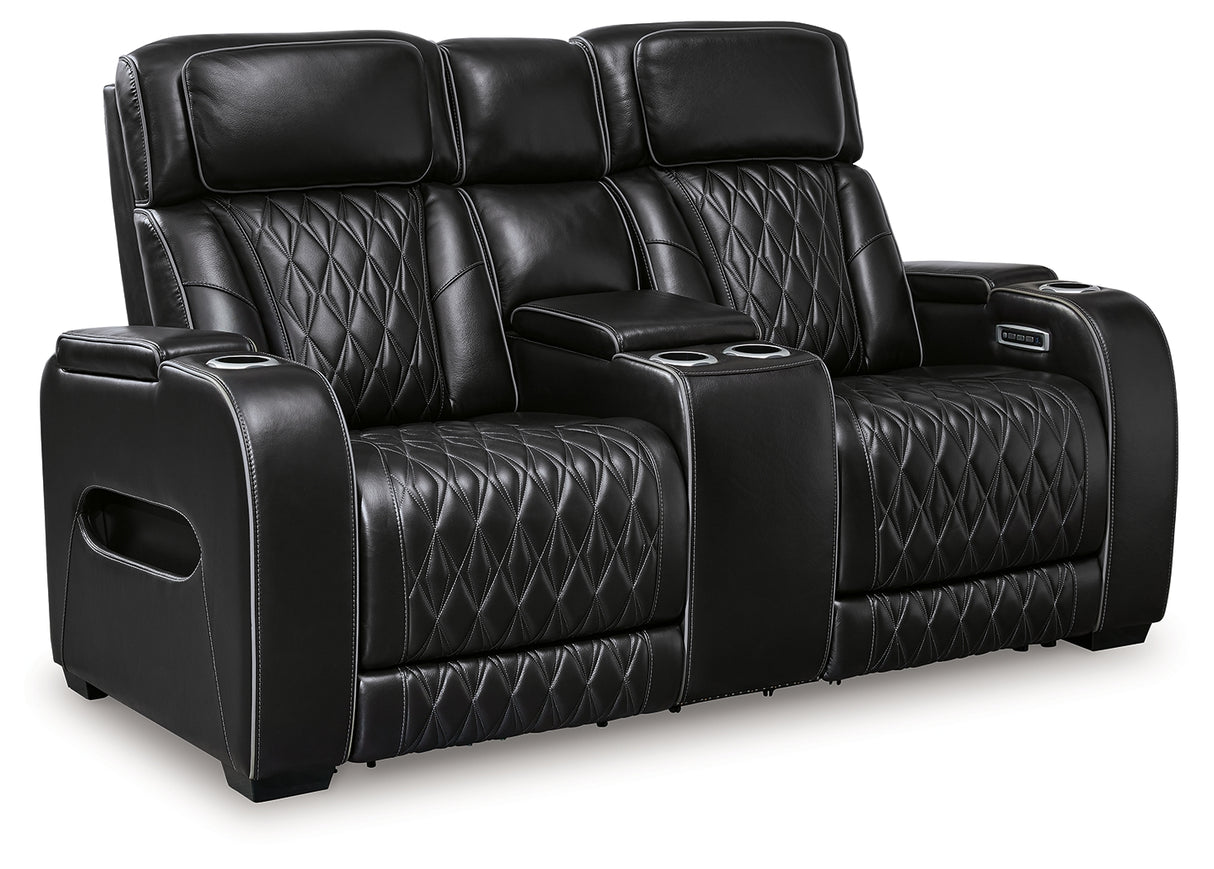 Boyington Black Power Reclining Loveseat with Console from Ashley - Luna Furniture