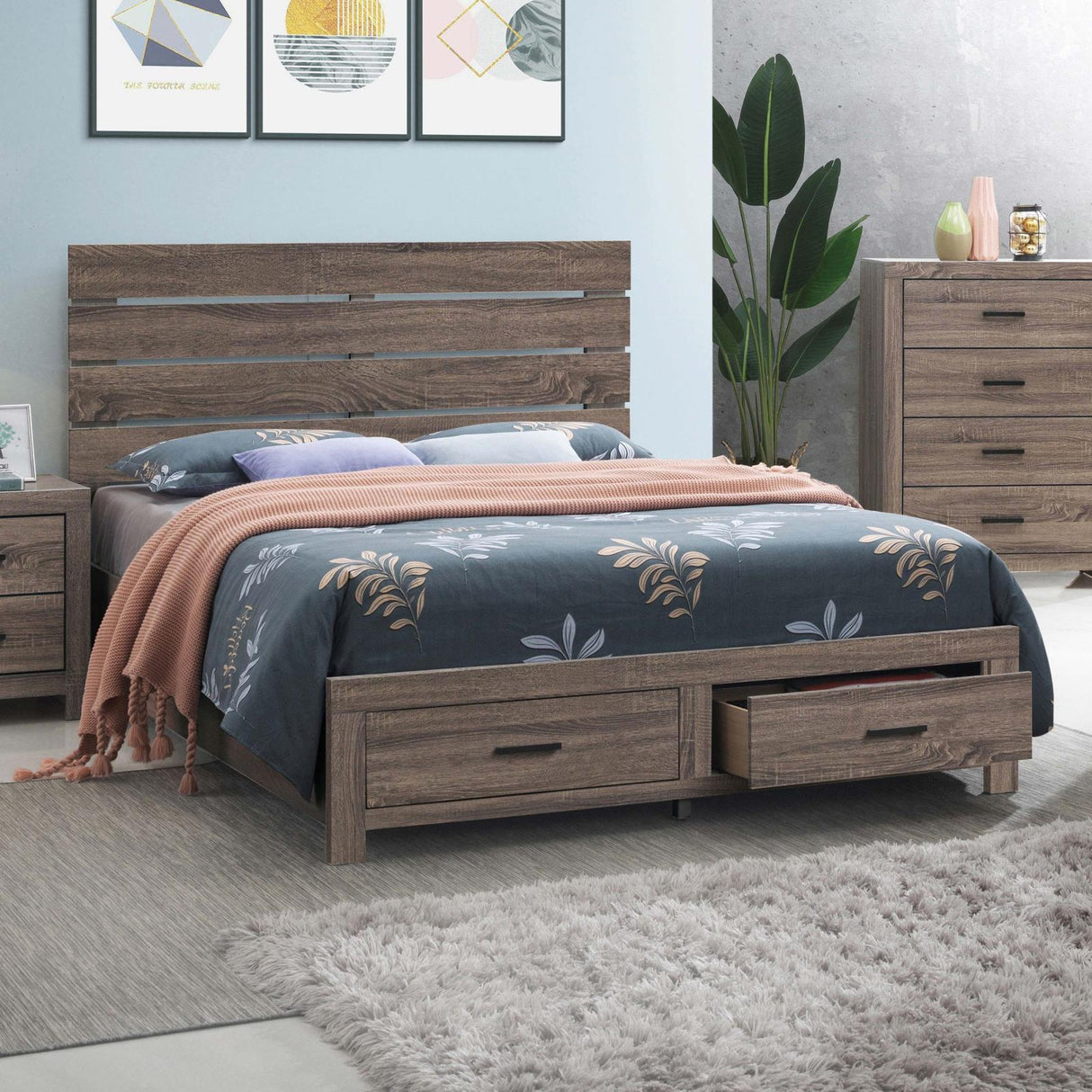 Brantford Queen Storage Bed Barrel Oak from Coaster - Luna Furniture