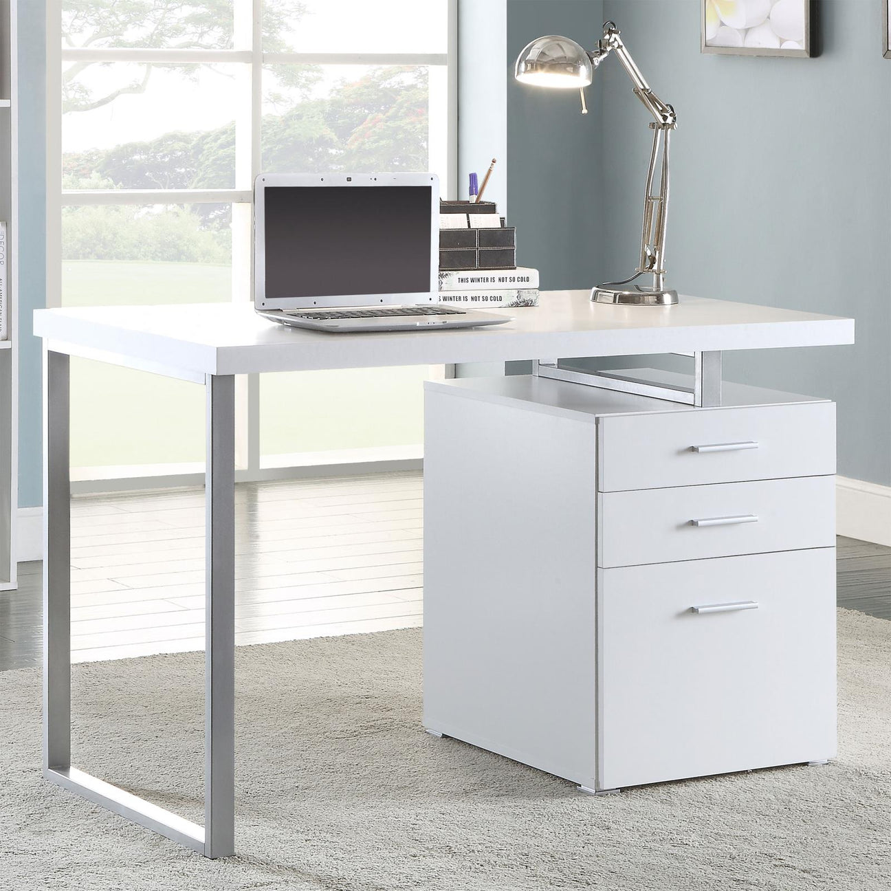 Brennan White 3-Drawer Office Desk from Coaster - Luna Furniture