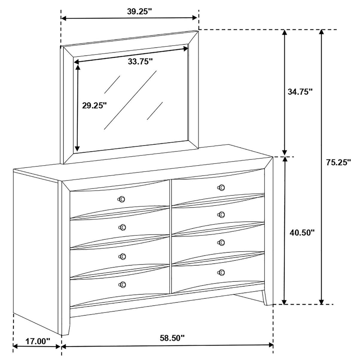 Briana Rectangular 8-drawer Dresser with Mirror Black from Coaster - Luna Furniture