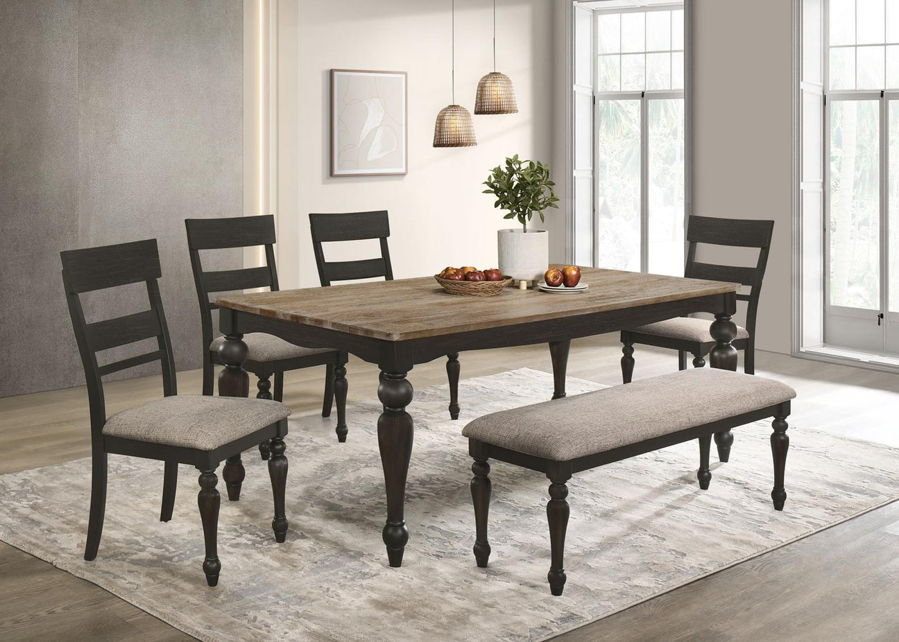 Bridget Brown Brushed/Charcoal Sandthrough 6-Piece Rectangular Dining Set from Coaster - Luna Furniture