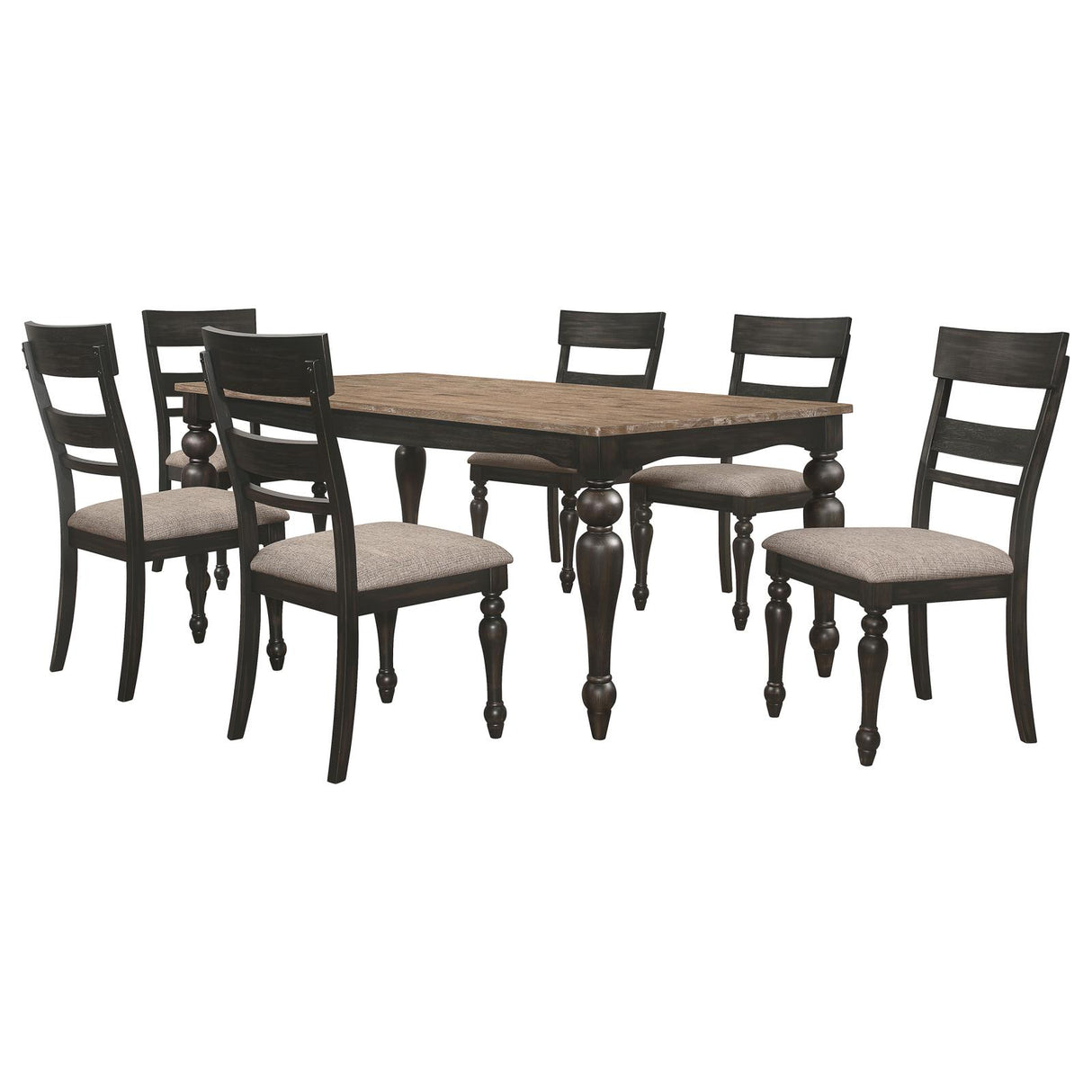 Bridget 7-piece Rectangular Dining Set Brown Brushed and Charcoal Sandthrough - 108221-S7 - Luna Furniture