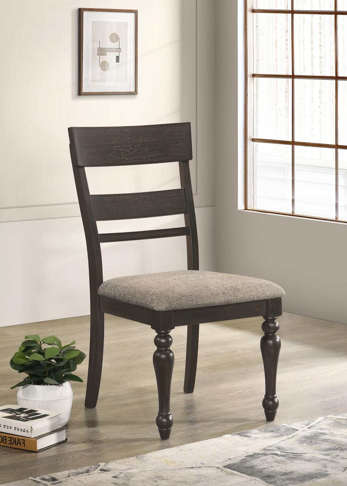 Bridget Ladder Back Dining Side Chair Stone Brown and Charcoal Sandthrough (Set of 2) from Coaster - Luna Furniture