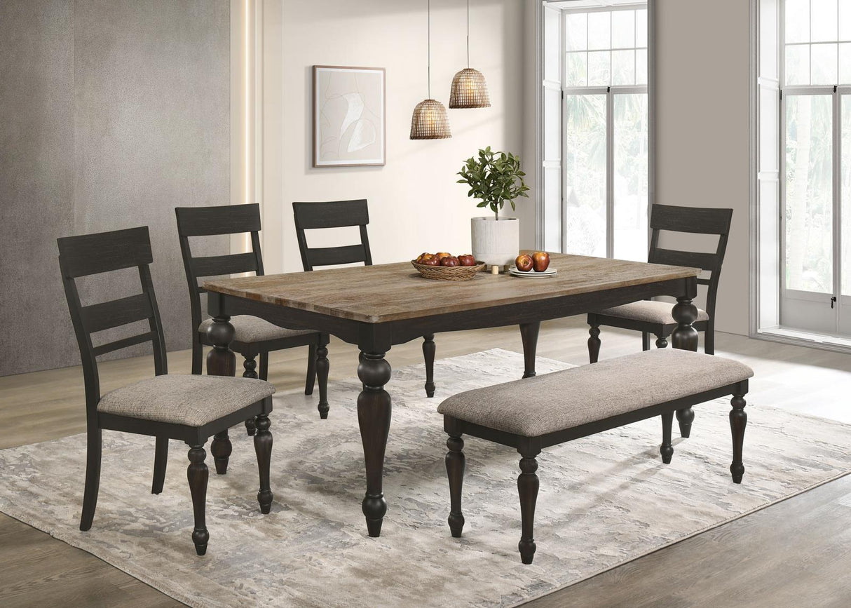 Bridget Upholstered Dining Bench Stone Brown and Charcoal Sandthrough - 108223 - Luna Furniture