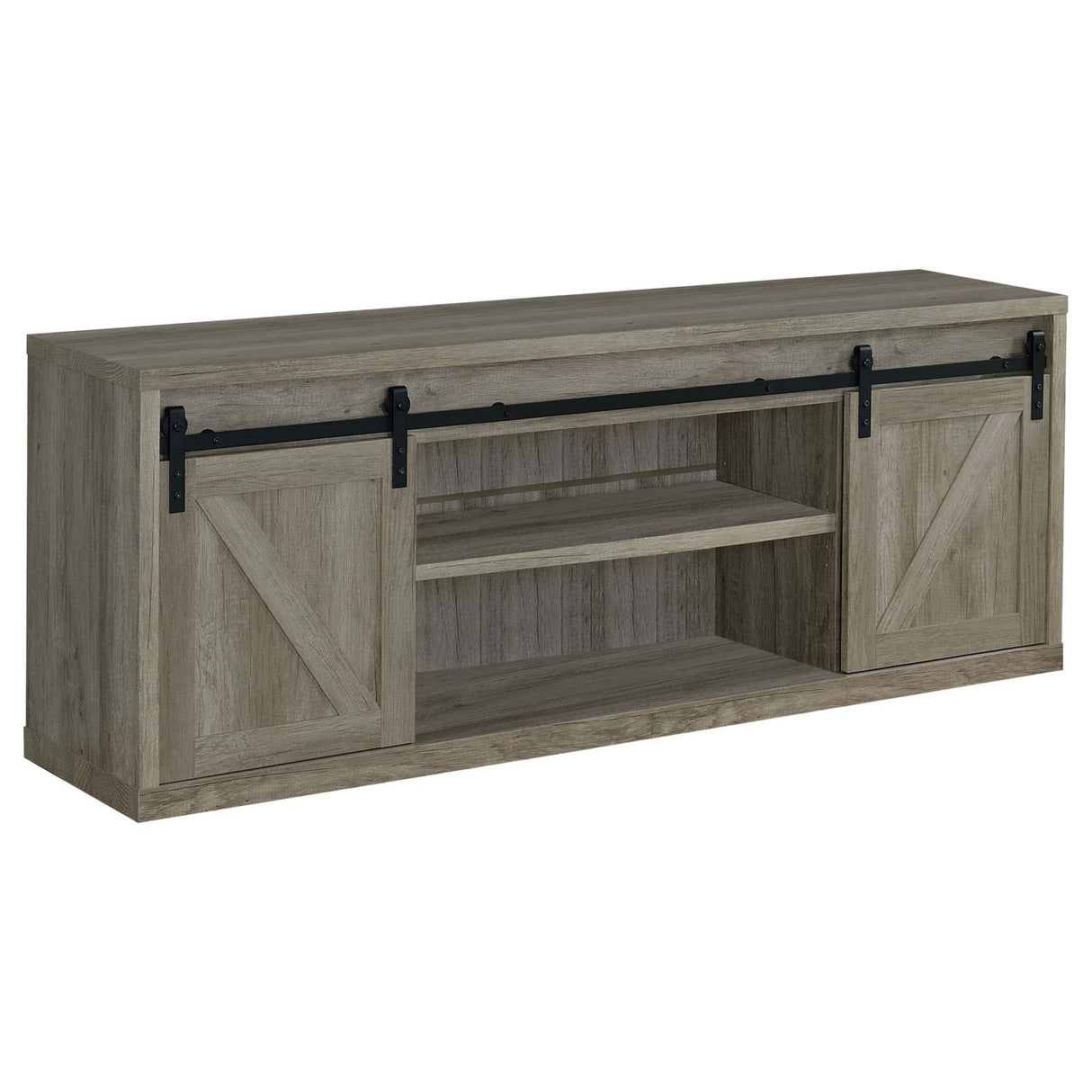 Brockton 71-inch 3-shelf Sliding Doors TV Console Grey Driftwood - 723263 - Luna Furniture