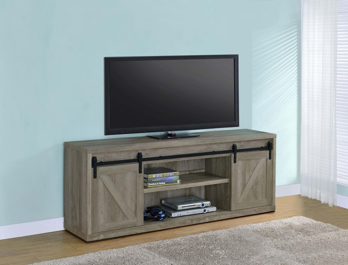 Brockton 71-inch 3-shelf Sliding Doors TV Console Grey Driftwood - 723263 - Luna Furniture