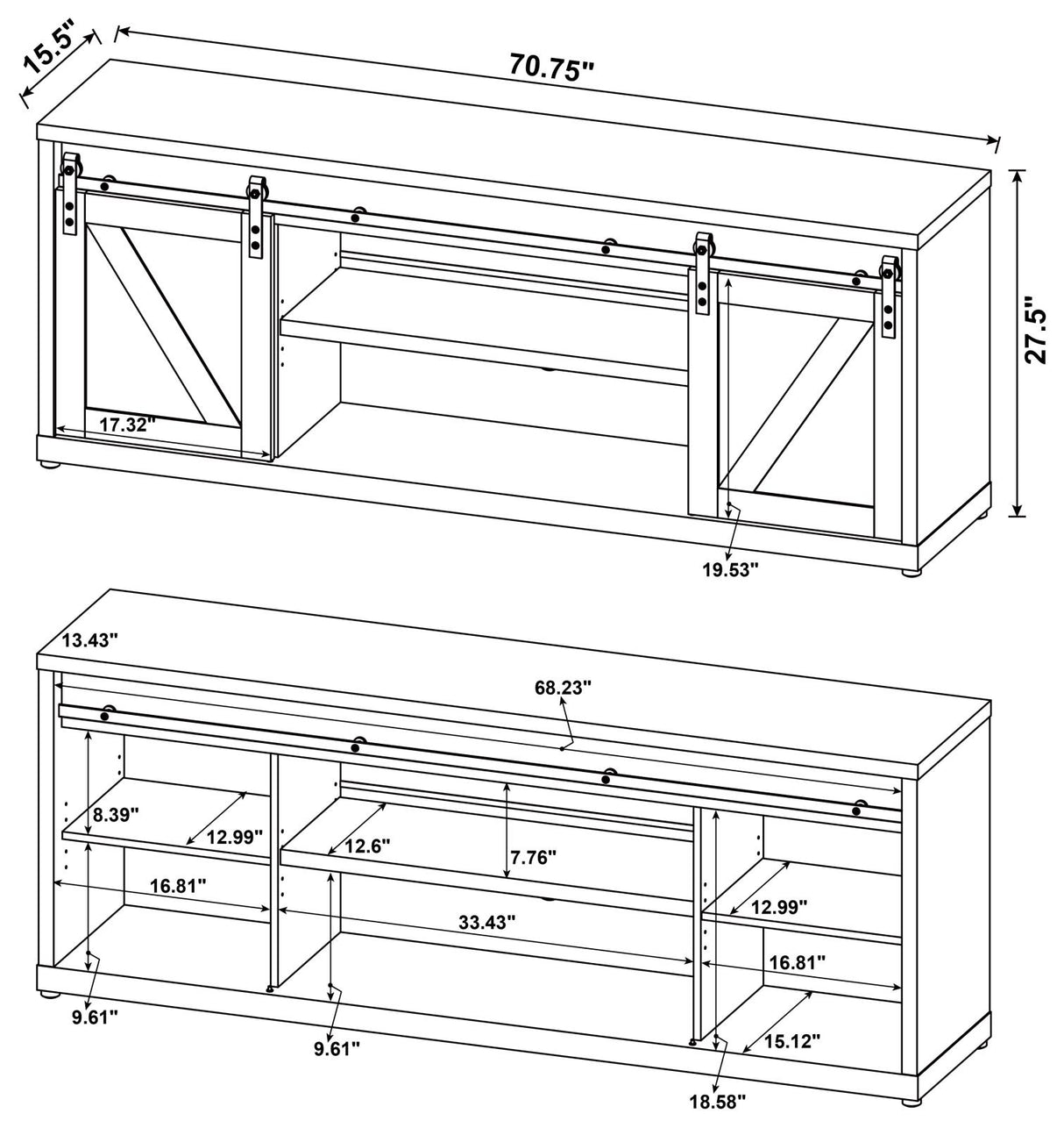 Brockton 71-inch 3-shelf Sliding Doors TV Console Grey Driftwood - 723263 - Luna Furniture