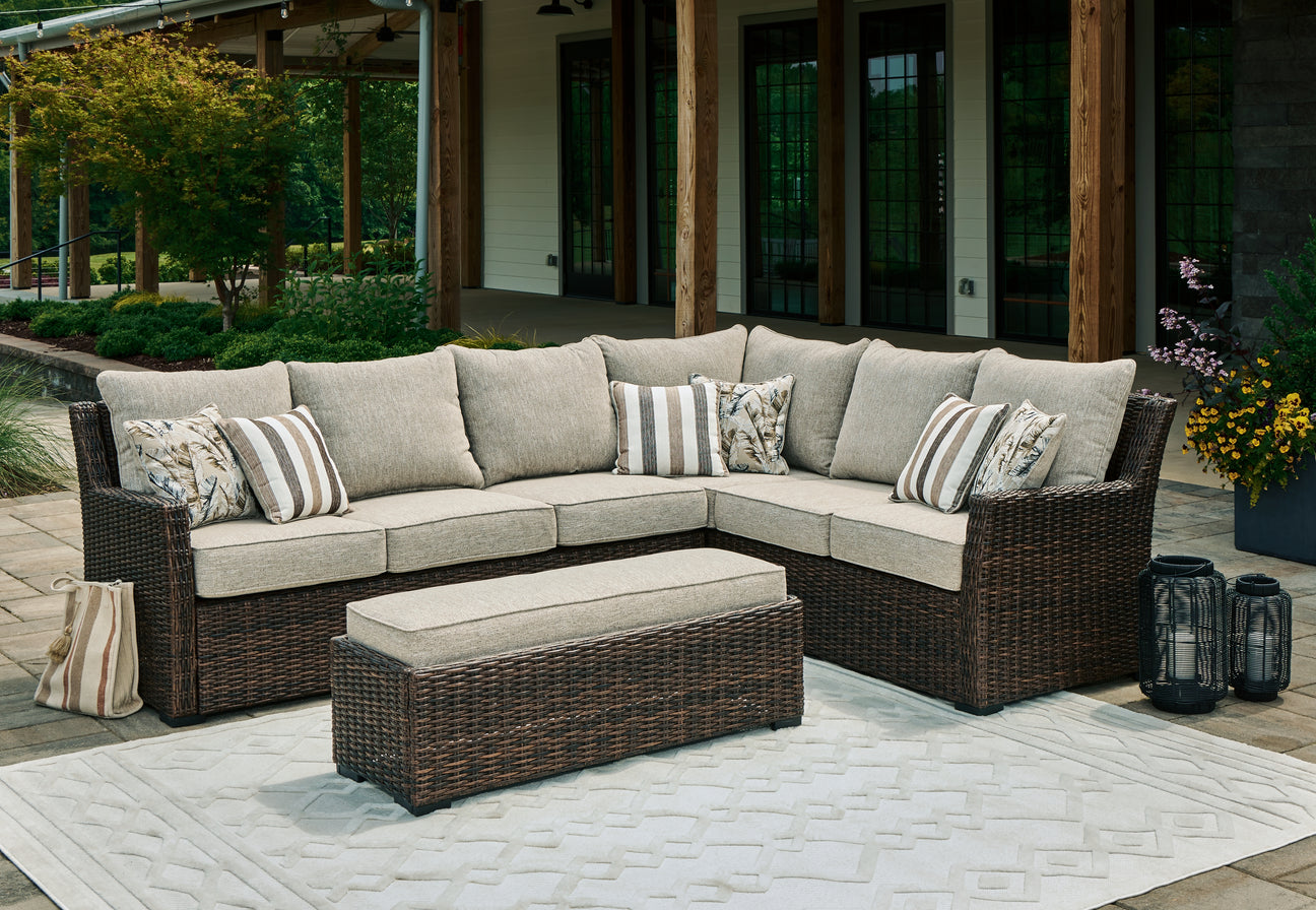 Brook Ranch Brown Outdoor Sofa Sectional/Bench with Cushion, Set of 3 - P465-822 - Luna Furniture