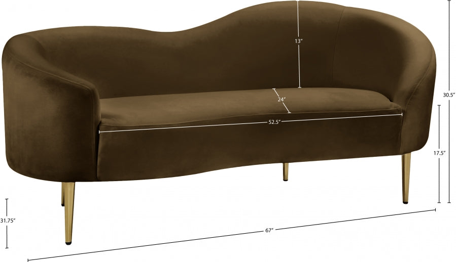 Ritz Brown Velvet Loveseat from Meridian - Luna Furniture