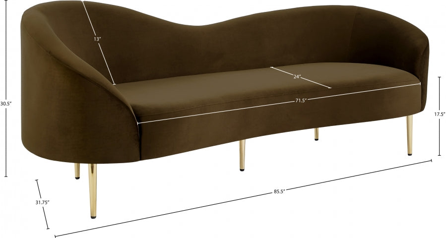 Ritz Brown Velvet Sofa from Meridian - Luna Furniture