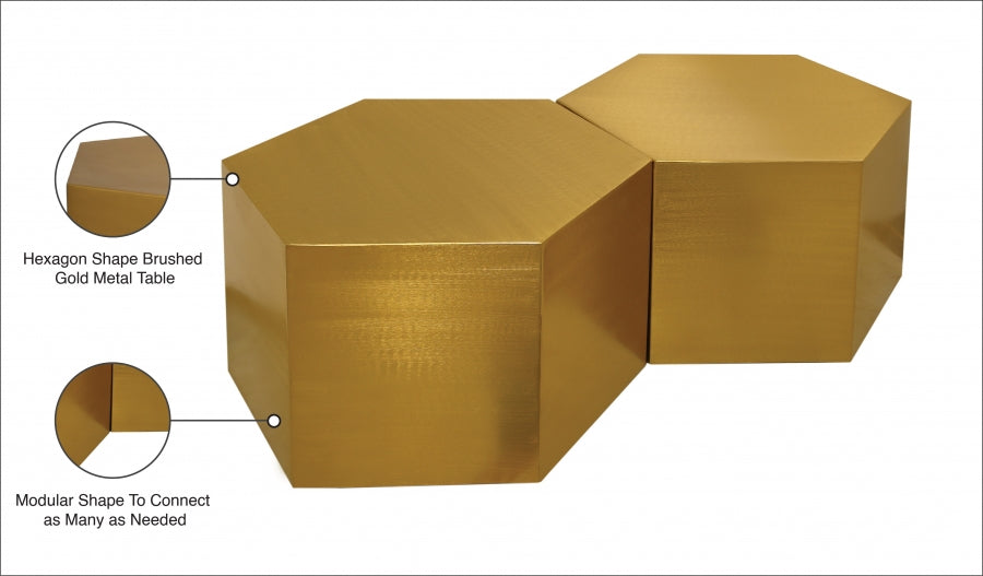 Hexagon Brushed Gold Modular 2-Piece Coffee Table from Meridian - Luna Furniture