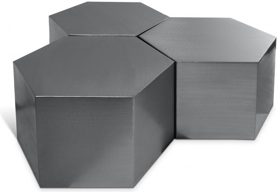 Hexagon Brushed Chrome Modular 3-Piece Coffee Table from Meridian - Luna Furniture