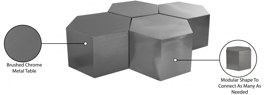 Hexagon Brushed Chrome Modular 4-Piece Coffee Table from Meridian - Luna Furniture