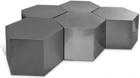 Hexagon Brushed Chrome Modular 5-Piece Coffee Table from Meridian - Luna Furniture