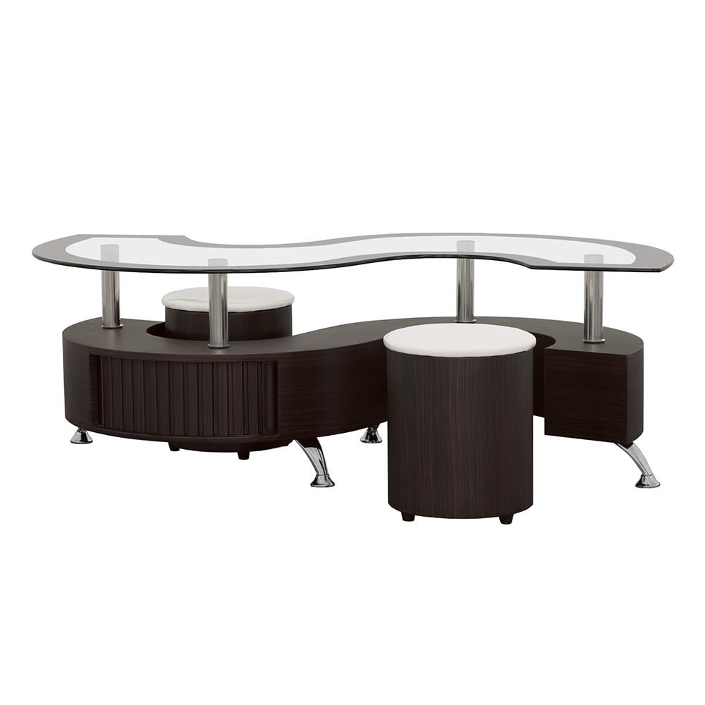 Buckley Cappuccino 3-Piece Coffee Table/Stools Set from Coaster - Luna Furniture