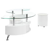 Buckley Curved Glass Top Coffee Table With Stools White High Gloss from Coaster - Luna Furniture