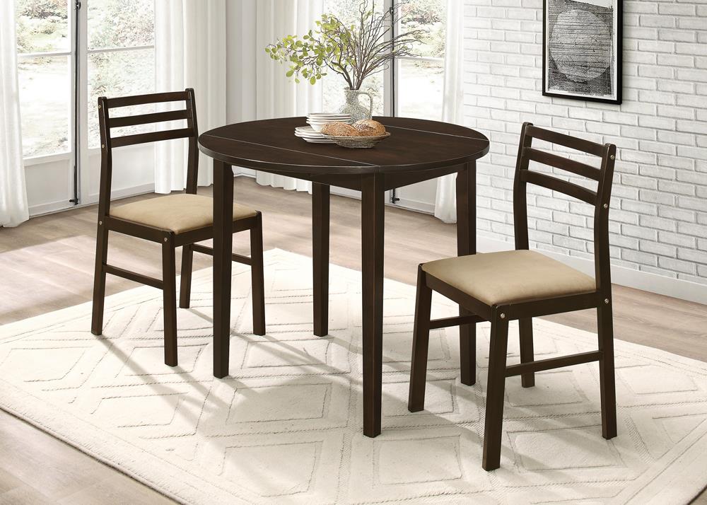 Bucknell Cappuccino/Tan 3-Piece Dining Set with Drop Leaf from Coaster - Luna Furniture