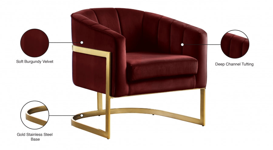 Carter Burgundy Velvet Accent Chair from Meridian - Luna Furniture