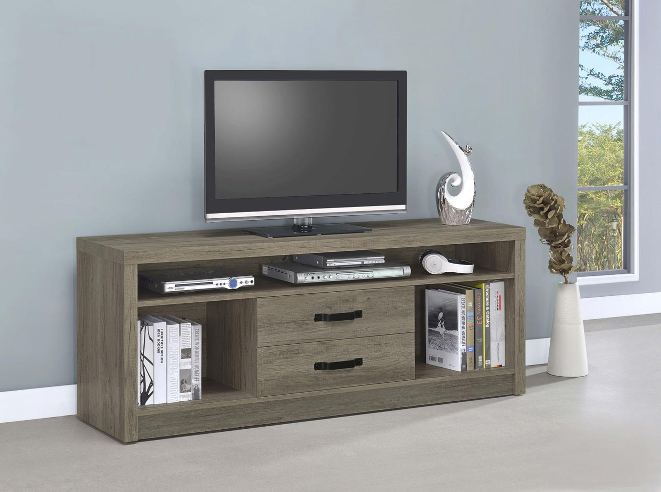 Burke 2-Drawer TV Console Gray Driftwood from Coaster - Luna Furniture