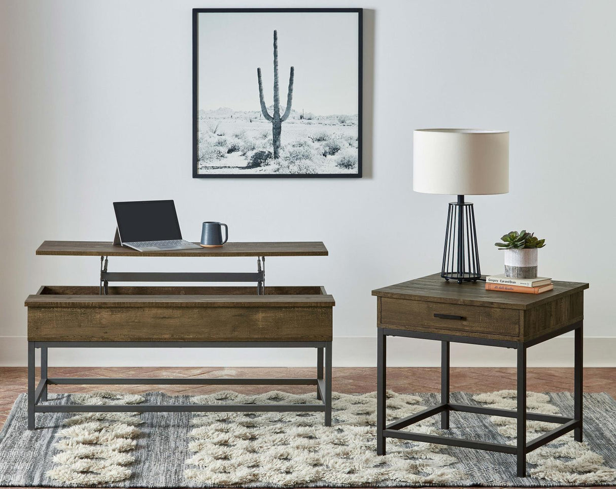 Byers Brown Oak/Sandy Black Coffee Table with Hidden Storage from Coaster - Luna Furniture