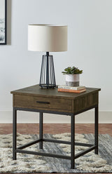 Byers Square 1-Drawer End Table Brown Oak/Sandy Black from Coaster - Luna Furniture