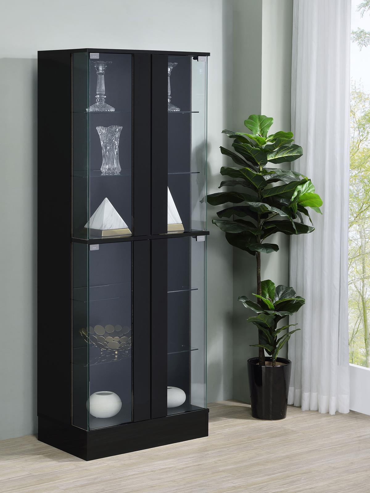 Cabra Display Case Curio Cabinet with Glass Shelves and LED Lighting Black High Gloss - 950398 - Luna Furniture