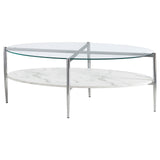 Cadee White/Chrome Round Glass Top Coffee Table from Coaster - Luna Furniture