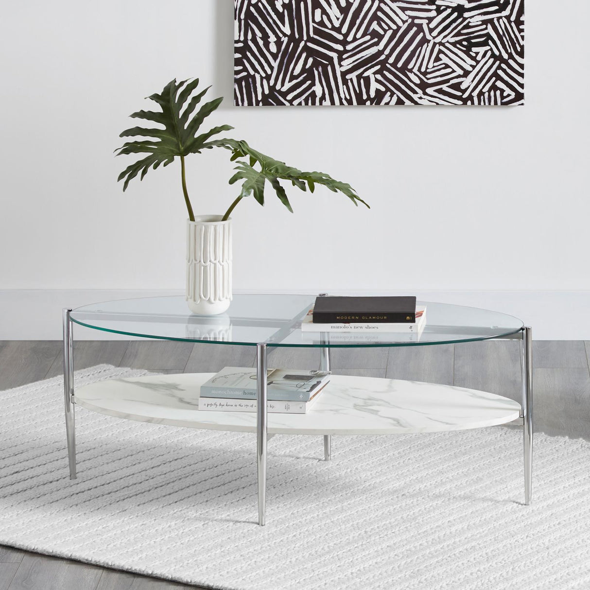 Cadee White/Chrome Round Glass Top Coffee Table from Coaster - Luna Furniture