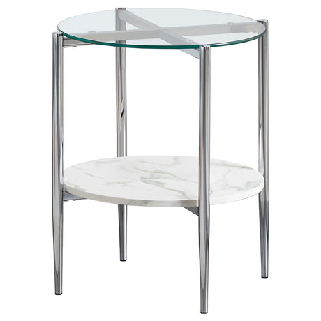 Cadee Round Glass Top End Table Clear/Chrome from Coaster - Luna Furniture