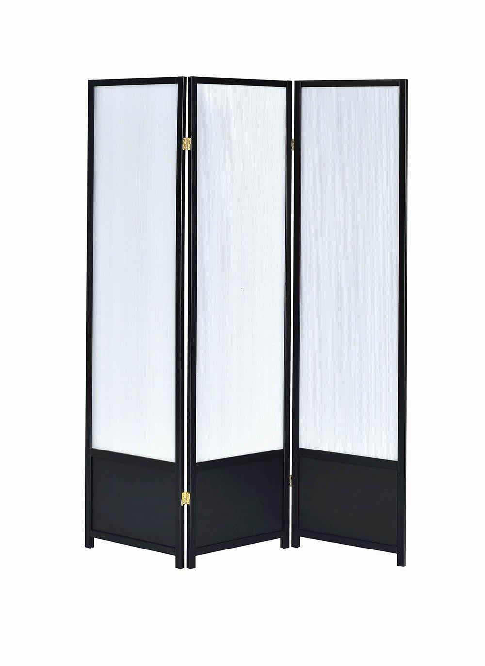 Calix 3-Panel Folding Floor Screen Translucent/Black from Coaster - Luna Furniture